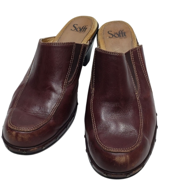 Sofft Women's Brown Leather Clogs Mules Size 8.5 - Picture 1 of 16